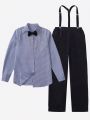 Teen Boys Striped Bow Front Shirt & Suspender Pants