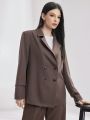 SHEIN Mulvari Women'S Notched Lapel Double Breasted Suit Jacket