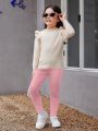 SHEIN Little Girls' Casual Slim Fit Knitted Pants