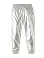 SHEIN Kids Y2Kool Young Girl Elastic Waist Metallic Jogger