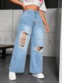 Plus Size Distressed Loose Fit Denim Jeans