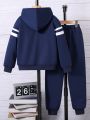 Teenage Boys' Zipper Closure Leisure Warm Tracksuit Two-piece Set