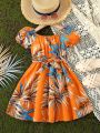 SHEIN Kids SUNSHNE Toddler Girls' Cute Casual Tropical Plant Holiday Style Dress