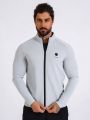 SHEIN Golf Casual Men's Letter Print Zipper Front Stand Collar Sports Jacket