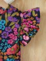 SHEIN Kids SUNSHNE Girls Floral Print Ruffle Trim Peplum Blouse