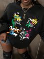 SHEIN Slayr Graffiti & Figure Print Drop Shoulder Sweatshirt