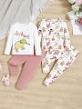 SHEIN 4pcs/set Baby Girls' Cute Cartoon Pattern Long Sleeve Pajamas Set