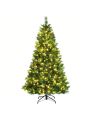 Costway 6ft Pre-lit Hinged Artificial Christmas Tree w/ Pine Cones & Red Berries