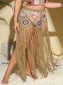 Plus Crochet Fringe Hem Cover Up Skirt