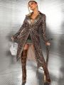 SHEIN SXY Women's Sexy Pu Leopard & Snake Print Patchwork Coat