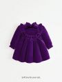 Cozy Cub Baby Girls' Velvet Long Sleeve Dress With Ruffled Hem And Waist Belt In Bowknot Detail
