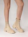 Women's Outdoor Faux Suede 6cm Chunky Heel Round Toe Slip-resistant & Wear-resistant Chelsea Boots, Autumn & Winter