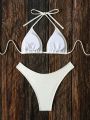 SHEIN Swim Basics Textured Triangle Cup Bikini Swimsuit Set