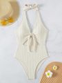 SHEIN Swim Mod Solid Color Hollow Out Twisted Backless One Piece Swimsuit