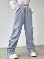 1pc Women's Utility Pocket & Pleated & Straight Leg Pants