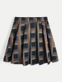 Memi Blanco Plaid Print Pleated Skirt