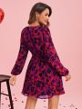 SHEIN Clasi Valentine's Day Full Print Lantern Sleeve Dress