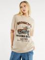 Forever 21 Women's Printed Motorbike & Letter Pattern T-Shirt