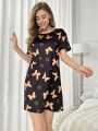 Women'S Butterfly Printed Short Sleeve Nightdress