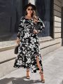 SHEIN Clasi Plus Size Women's Floral Printed Side Slit Maxi Dress