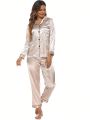 Satin Pajamas Set Women's Long Sleeve Sleepwear Button Down Loungewear Silk Pjs with Pockets