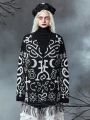 Goth Tasselled Patterned Cardigan With Open Front Design