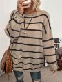 SHEIN LUNE Striped Pattern Drop Shoulder Pocket Patched Sweater