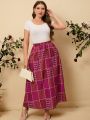 Plus Size Women's Patchwork Printed Long Skirt