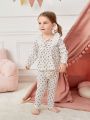 Baby Girls' Regular Fit Cute Floral Number Printed Lace Trimmed Collar Long Sleeve Top And Long Pants Set For Home Wear