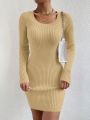 SHEIN Essnce Scoop Neck Ribbed Knit Sweater Dress