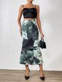 SHEIN Privé Printed Knitted Mermaid Hem Women's Skirt