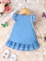 Baby Girl Imitation Denim Digital Print Small Flying Sleeves Butterfly Patch Embroidered Dress Spring And Summer Comfortable And Cute Street Sweet And Fashionable