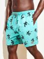 Men'S Plus Size Coconut Tree Print Beach Shorts With Slanted Pockets