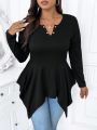 SHEIN Essnce Plus Size Women's Notch Neck Ruffle Hem T-shirt