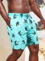 Men'S Plus Size Coconut Tree Print Beach Shorts With Slanted Pockets