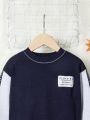 Little Boys' Contrast Color Round Neck Pullover Sweater