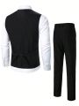 Manfinity Men's Striped Waistcoat Long Pants Business Suit Set