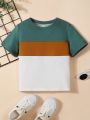 SHEIN Kids EVRYDAY Boys' Contrast Color Round Neck T-Shirt