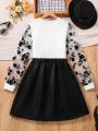 Teen Girls' Floral Mesh Splice Top And Skirt Set