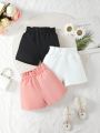 SHEIN Kids EVRYDAY Girls' Solid Color Paper Bag Waist Shorts