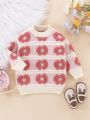 SHEIN Kids CHARMNG Young Girl Floral Pattern Sweater