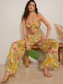 Mienne Tropical Print Tie Top & Pants Set