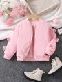 SHEIN Kids EVRYDAY Young Girl Bow Side Teddy Lined Bomber Jacket