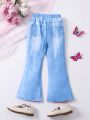 SHEIN Kids FANZEY Little Girls' Cartoon Character Butterfly Printed Bell Bottom Jeans