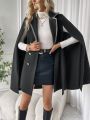 SHEIN Privé Women's Color Block Cape Sleeve Woolen Suit Jacket