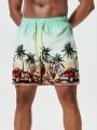 Cocotree & Car Printed Gradient Drawstring Waist Beach Shorts For Men