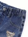 Baby Boy Casual Loose Fit Comfortable Straight Leg Jeans With Cute Bear Embroidery