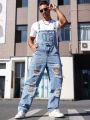 Men's Faded And Distressed Denim Overalls