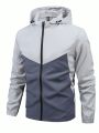 Men'S Contrast Drawstring Hooded Track Jacket