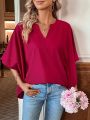 Women's Batwing Sleeve Notched V-neck Shirt